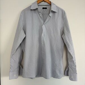 Mango white and grey stripe slim fit button down shirt